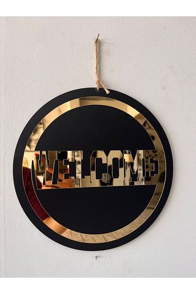 Numa Concept Bine ați venit (Ornament pentru ușă) - MDF negru, plexiglas auriu, tăiat cu laser 30x30 cm