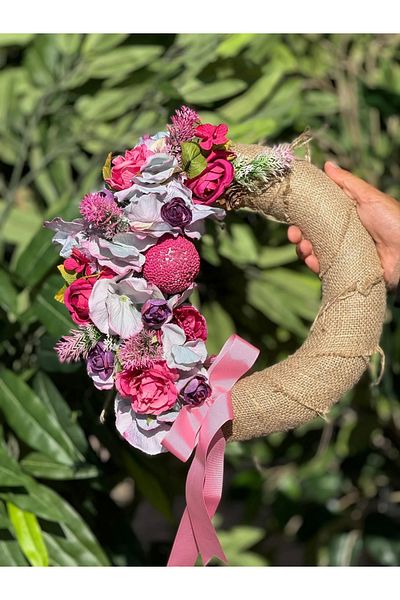 TASARIMHMODA Στολίδι πόρτας με μοτίβο λουλουδιών - Τεχνητό Νο:12