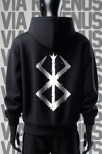 Vordevia Berserk 3 Thread Wide Fit Black Hooded Sweatshirt - Front and Back Printed