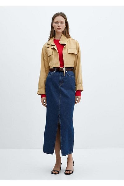 MANGO Woman Fustă denim - Detaliu cu fantă