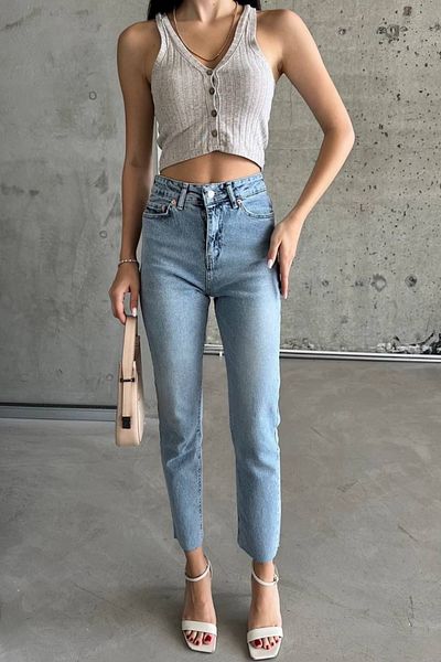 Ded COLLECTION High Waist Women's Jeans - Cut-Out Leg and Light Color Jeans