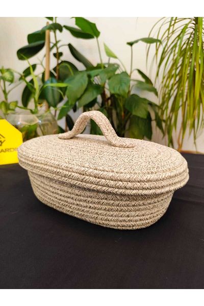 bestiva 30X20X23 Jute Wicker Oval Organizer Basket with Lid