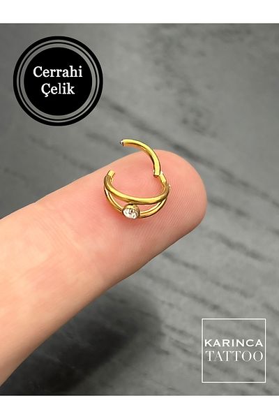 Karınca Piercing Stone Detailed Ring Tragus Piercing - Steel Ear, Forward Helix and Snug Rook