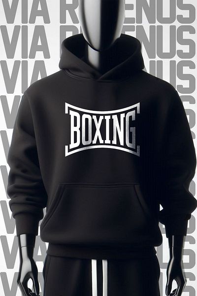 Vordevia 3 Yarn Boxing Gloves Printed Wide Fit Black Hooded Sweatshirt