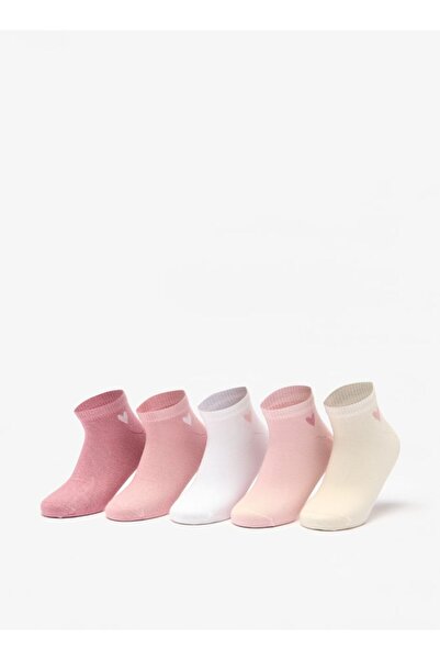 Little Missy Heart Print Ankle Length Socks - Set of 5