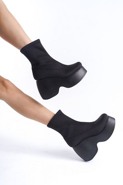 SEEM & BE Cizme negre elastice - Talpă cu platformă Kate, țesătură pentru scufundări
