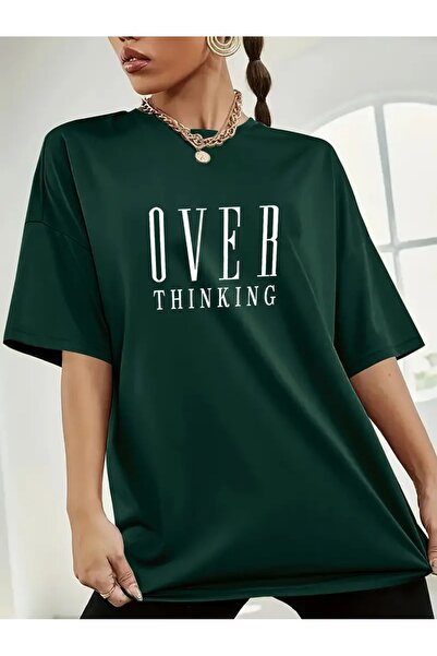 PALPİTO تي شيرت نسائي كبير الحجم مطبوع عليه Nefti Green Over Thinking