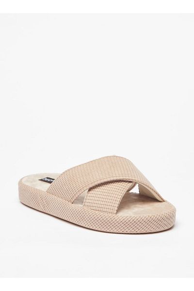 Duchini Men's Textured Cross Strap Bedroom Slippers