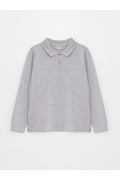 LC Waikiki Lcw Kids Men's Polo Collar Gray Melange First Course Excitement T-Shirt