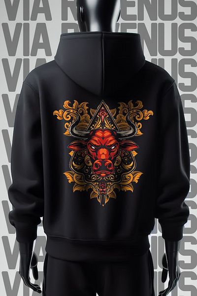 Vordevia Made of 3 Thread - Front and Back Printed Black Wide Fit Hooded Sweatshirt