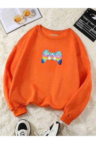 BENROMA Унисекс детски суитшърт - с щампа на играта, кръгло деколте