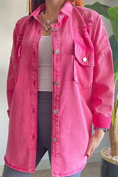 Ded COLLECTION Γυναικείο τζιν τζιν παλιό μοντέλο ροζ πουκάμισο