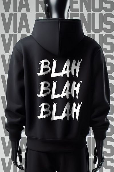 Vordevia Blah Blah Blah 3 Thread Wide Fit - Hanorac negru cu glugă cu imprimeu în față și în spate