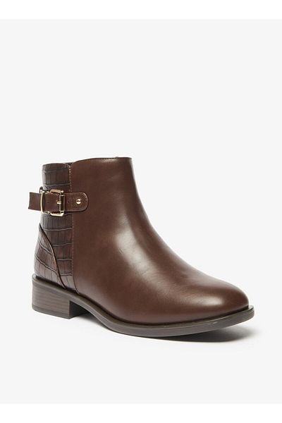 Celeste Women's Solid Ankle Boots with Buckle and Zip Closure