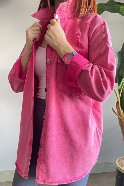 Ded COLLECTION Γυναικείο τζιν τζιν παλιό μοντέλο ροζ πουκάμισο