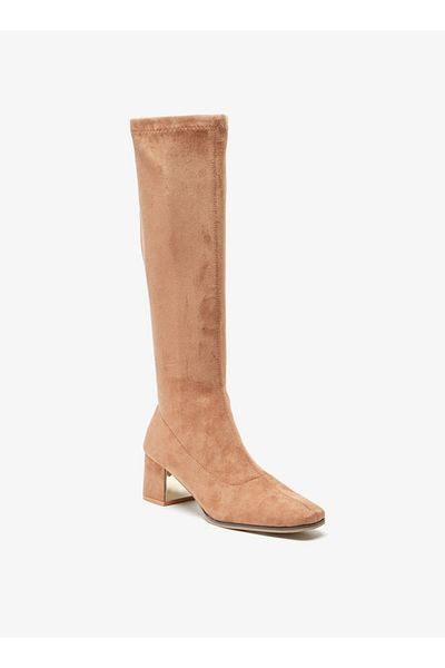 Celeste Women's Textured High Shaft Boots with Zip Closure and Block Heels