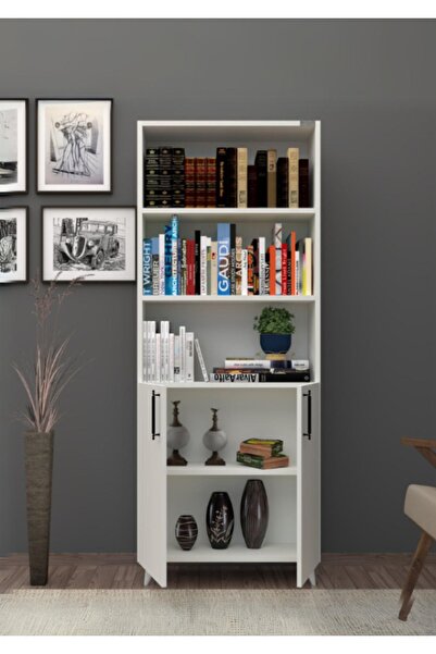 Buzkan Mobilya %100 Mdf Kapaklı Tekli Modül Ayaklı Beyaz Geniş Kitaplık