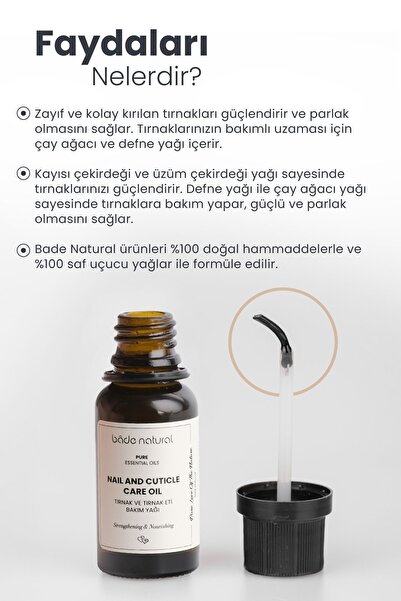 Bade Natural Tırnak Ve Tırnak Eti Besleyici Ve Güçlendirici Bakım Yağı %100 Doğal