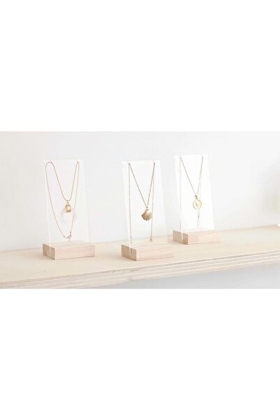 Kpleksi Daisy Pleksi 3'lü Takı Standı, Akrilik Ve Ahşap Stant, Pleksi Organizer, Akrilik Organizer