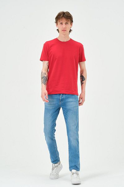 QUHOX Men's Crew Neck Regular Fit T-shirt Red
