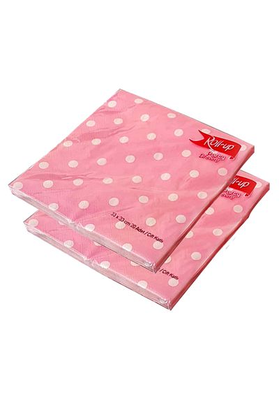 Sunligo 40 Pink Polka Dot Roll-Up Paper Napkins - 2 Pack P1