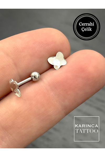 Karınca Piercing Stoned Butterfly Motif Cartilage Ear - Flat Helix Conch Piercing