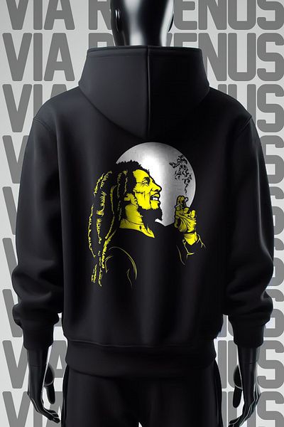 Vordevia Φούτερ με μαύρη κουκούλα με στάμπα Bob Marley - Φαρδιά εφαρμογή με 3 νήματα