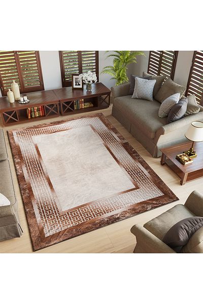 RENKLİBUTİK Modern Patterned Velvet Carpet Cover - Elastic and Non-slip, Washable 4 M2