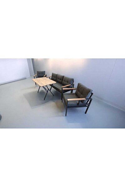 Pimango Pi Elize Bahçe Balkon Mobilyası Antrasit 3+1+1 ve Perla Çam Masa