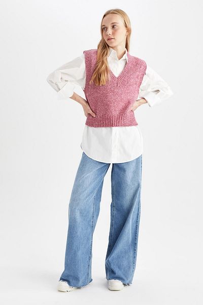 DeFacto Comfortable Cut V-Neck Vest - Coool Y8062Az22Wn