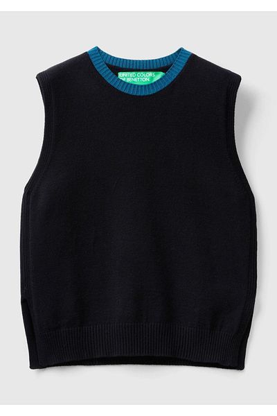 United Colors of Benetton Pulover negru vâscos fără mâneci - cu fantă și amestec