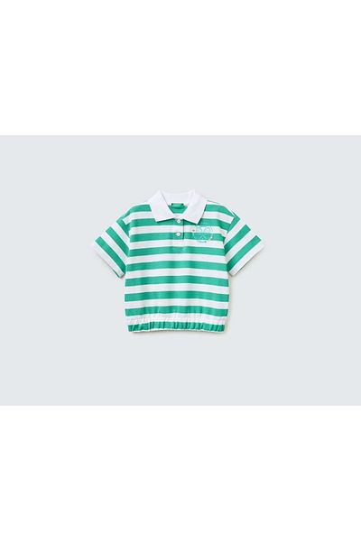 United Colors of Benetton Koszulka polo dla dziewcząt z elastycznym pasem i emblematem Pique
