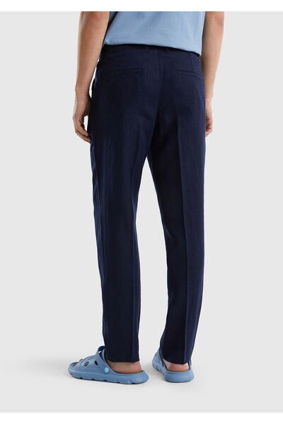 United Colors of Benetton Erkek Koyu Lacivert %100 Keten Pantolon