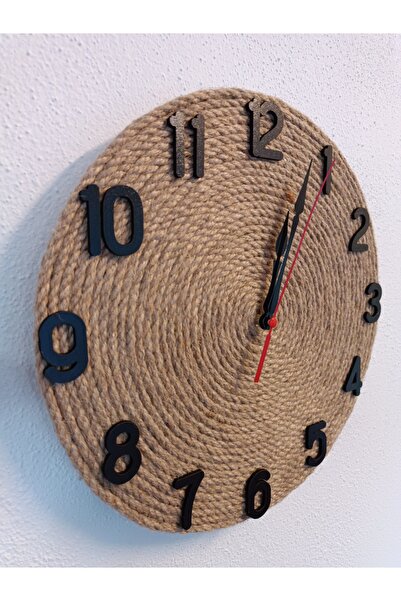 GHY AHŞAP ساعة حائط مزخرفة بحبل من الخوص جميع الأرقام