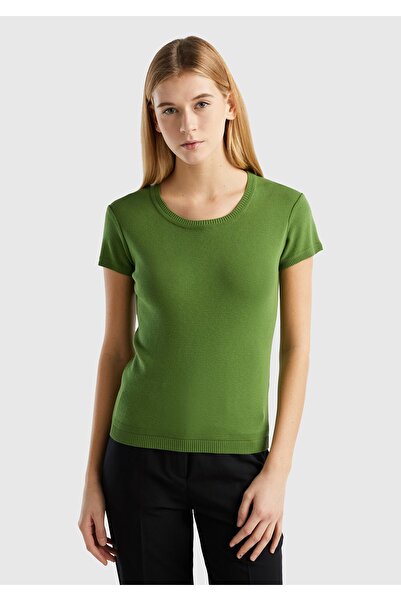 United Colors of Benetton Hanorac cu mânecă scurtă, verde pal, 100% bumbac, p...