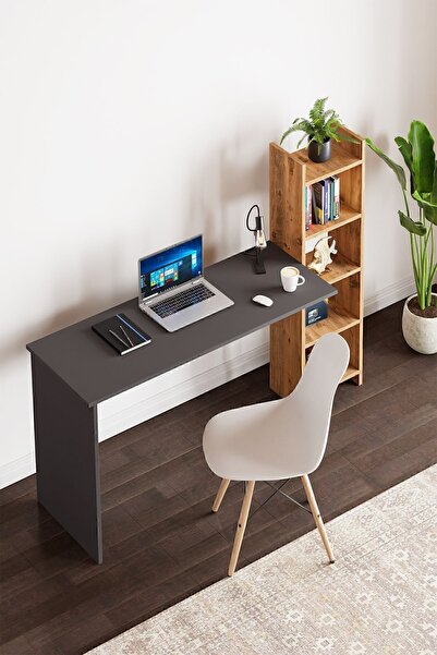interGO Kitaplıklı Fonksiyonel Çalışma Masası - Antrasit Gri - Atlantik Çam