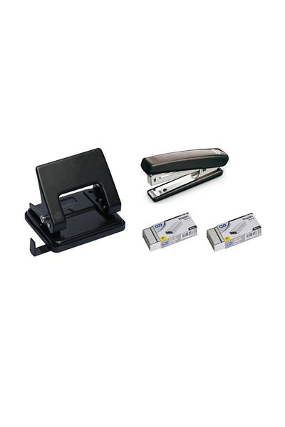 Mas Black Stapler and Hole Punch Set (20 Sheet Capacity - Staple Wire Gift)