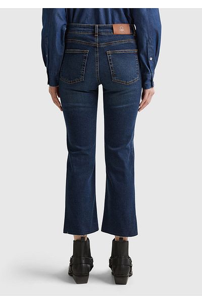 United Colors of Benetton Women's Indigo Stretch Cotton Cutout Wide Leg Denim Pants