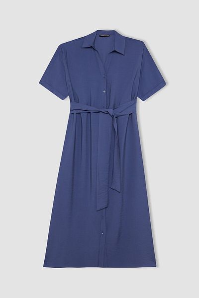 DeFacto Midikleid mit Hemdkragen und Gürtel – Kurze Ärmel D2837ax24sm