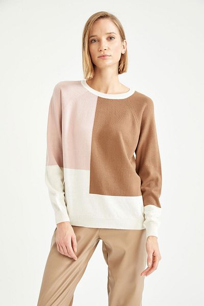 DeFacto Color Blocked Crew Neck Knitwear Sweater - Relax Fit W4160Az21Wn