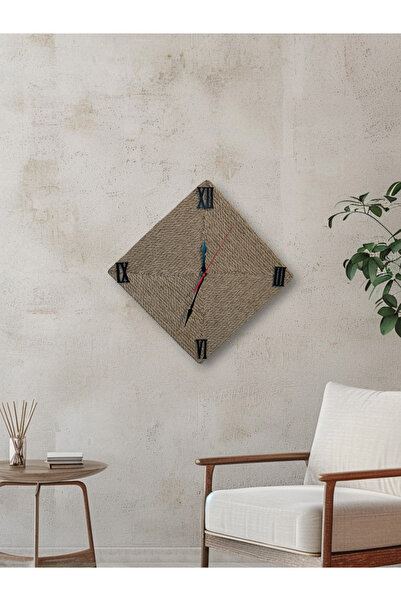 GHY AHŞAP ساعة حائط مزخرفة بحبل من الخوص على شكل مربع
