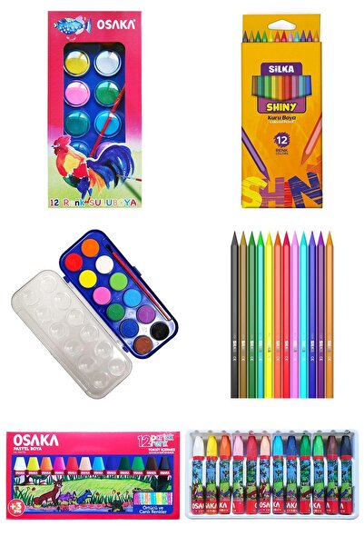 Genel Markalar Silka Shiny Kuru Boya 12'li Osaka Pastel Boya 12'li Osaka Sulu Boya 12'li Kırtasiye Seti Okul Seti
