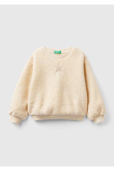United Colors of Benetton Girl's Beige Star Pattern Balloon Sleeve Sweatshirt