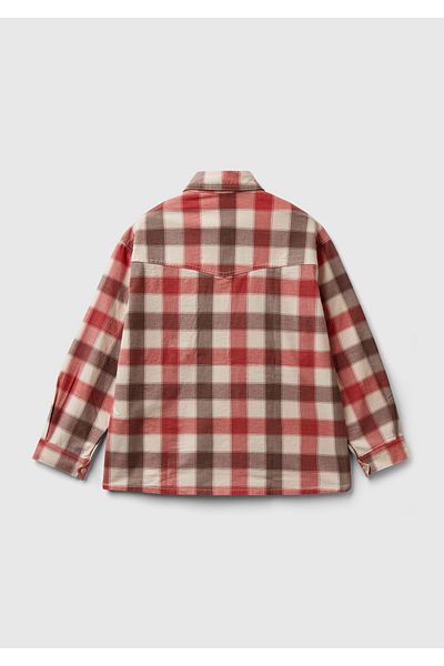 United Colors of Benetton Red-coffee Plaid Patterned Boy's Shirt - Patch Pocket and Back Robe