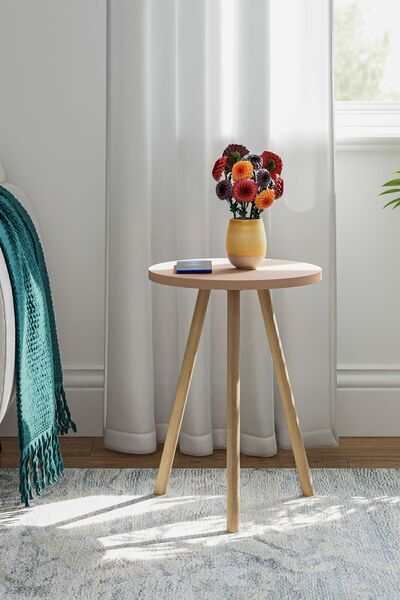 interGO Yuvarlak Yan Sehpa Ahşap Ayaklı Tekli Zigon Sehpa