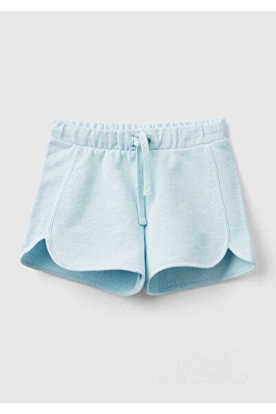 United Colors of Benetton Kız Çocuk Su Yeşili Logolu Sweat Şort