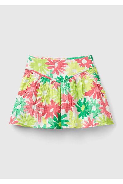 United Colors of Benetton Green-pink Flower Printed Girl's Skirt - Waistband Detail