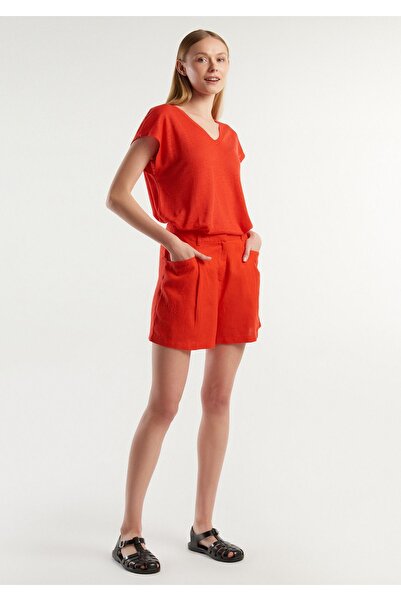 United Colors of Benetton Red Linen Short Shorts - Women