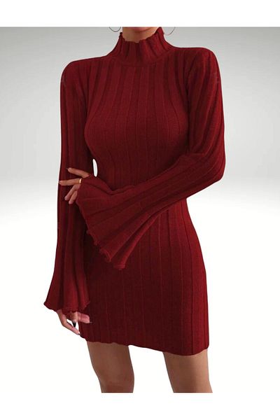 Bracha Rochie confortabilă din tricot cu mânecă spaniolă, cu guler predominant și detaliu cu nervuri late