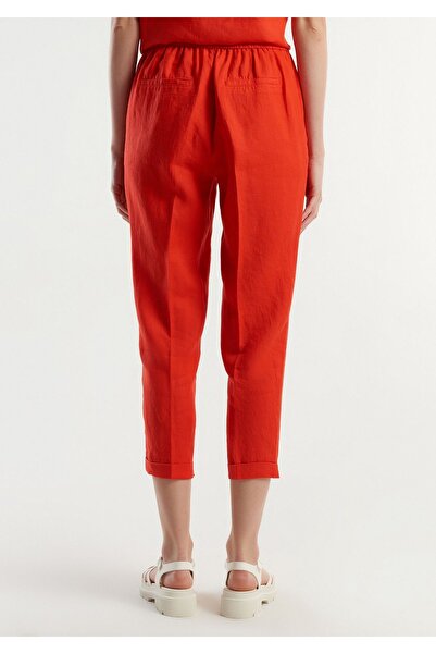 United Colors of Benetton Red Linen Women's Trousers - 100% Linen, Elastic Waist